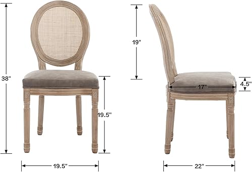 Miniatura 2 de chairus Juego de 2 sillas de comedor de ratán de granja, sillas de campo francesas de cuero con respaldo redondo, sillas laterales ovaladas para