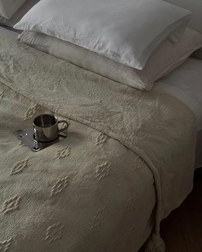 Copriletto In Tessuto Di Cotone Cinigliato Beige 220 X 240 Cm Con Frange Decorativo Biancheria Da Letto Design Classico Camera Da Letto - 9