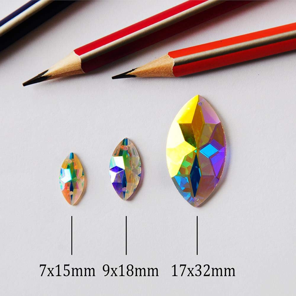 2103TH Navette Horse Eye Glass S naszyte kamienie stras AB ​​​​​​​​​ szycie odzieży ślubnej dekoracja Crystal AB, 9 x 18 mm 72 szt.