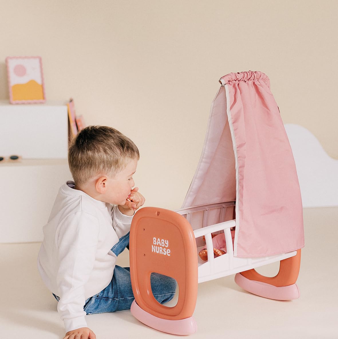 Smoby - Baby Nurse - Bercelonnette - pour Poupons Jusqu'à 42 cms - Lit Bébé avec Mat Tissu - Matière Recyclée - A Partir de 18 Mois - Fabrication Française