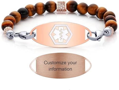 Pulseras de alerta médica para mujeres y hombres, pulsera de identificación médica personalizada, pulsera de alerta médica de emergencia con cuentas