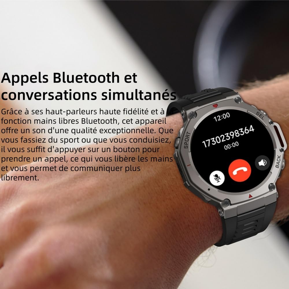 MEIION Mivrass GPS Sports Smartwatch Homme Femme 1.43" Écran Tacile - Appel Bluetooth, Cardiofréquence, Analyse Sommeil, 170+ Modes Sport, Sangle Silicone Souple et Résistante