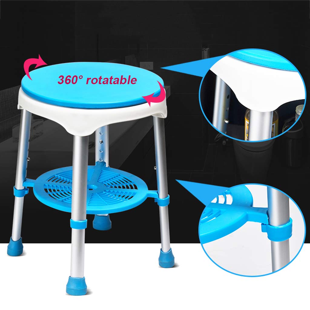 Ligero Asiento de Banco de Ducha Giratorio Redondeado Taburete de baño/Ducha con Asiento Giratorio Bandeja extraíble para Ancianos, discapacitados Sentado en bañera MAX. 100kg