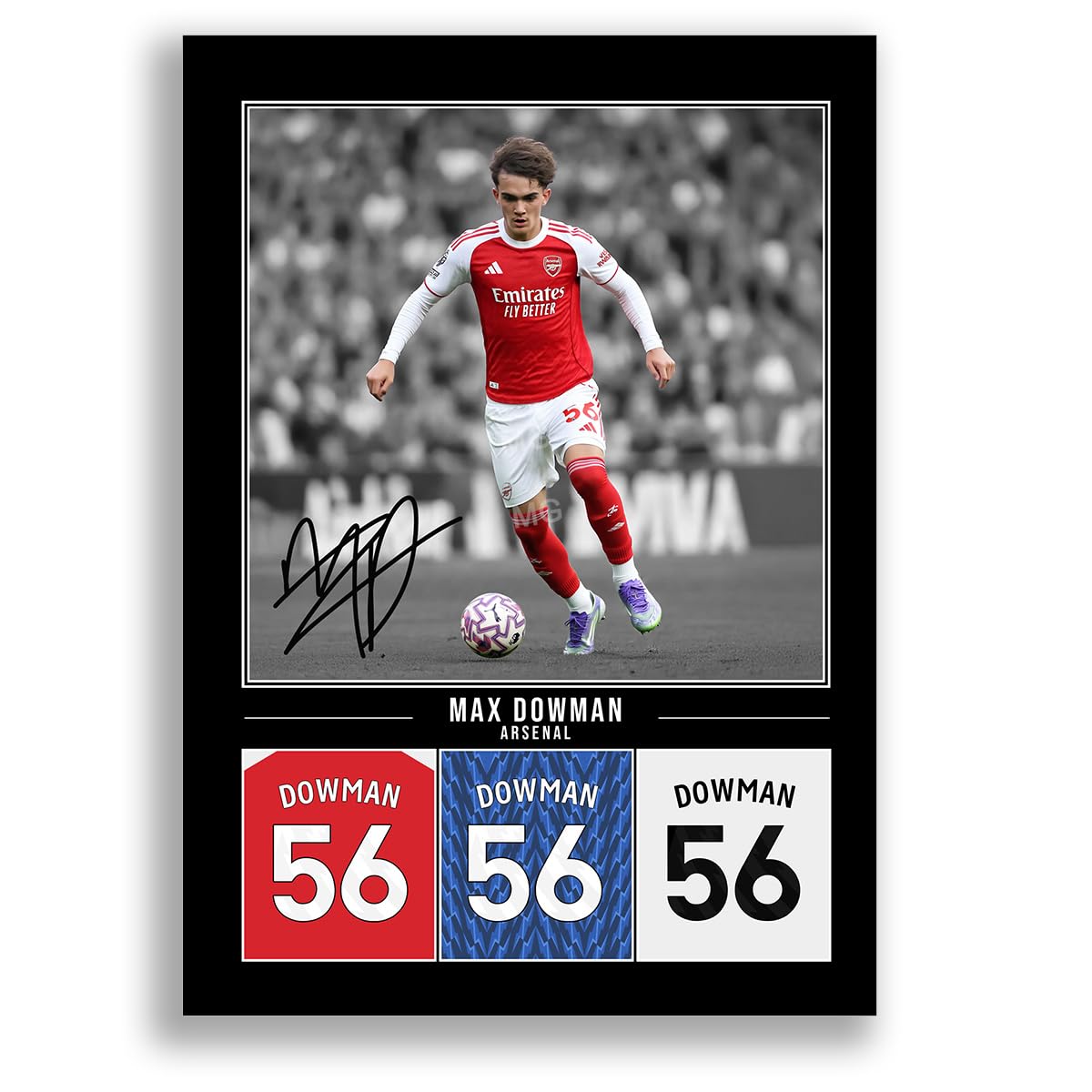 Max Dowman Arsenal Signed Photo Poster Print Picture Display Framed Autograph Memorabilia for Football Fans Gift England (A3 Poster Only Black)