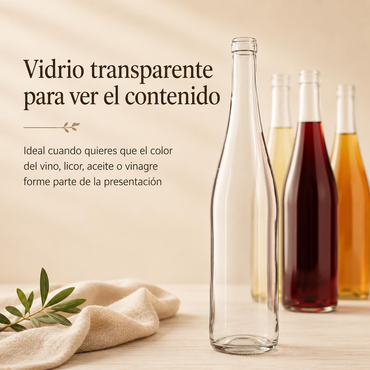 Botellas Vacías para Vino 750 ml Vidrio Transparente Pack 6 Corcho Cónico