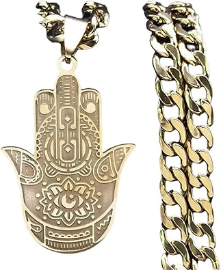 Men Women Hamsa Hand Amulet Pendant Necklace Evil Turkish Eye Stainless Steel Gold Plated Necklaces Islam Muslim Jewelry 2971