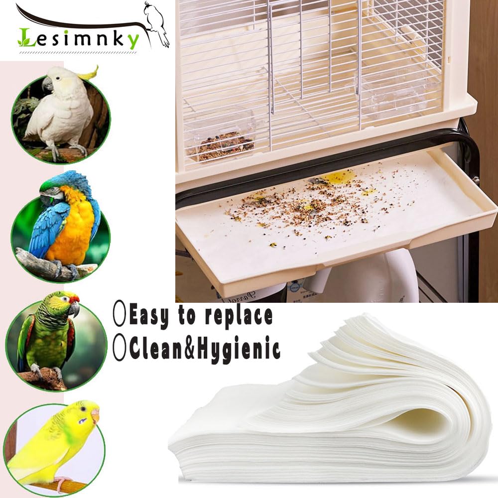 Lesimnky 120 Pieces Bird Cage Liners-11'' X 17''Disposable Non-Woven Bird Cage Paper Liners Precut Absorbent Fecal Tray Cages Cushion Pad Mat Cuttable Pet Animal Cages Cushion for Parrot (White) - Image 2