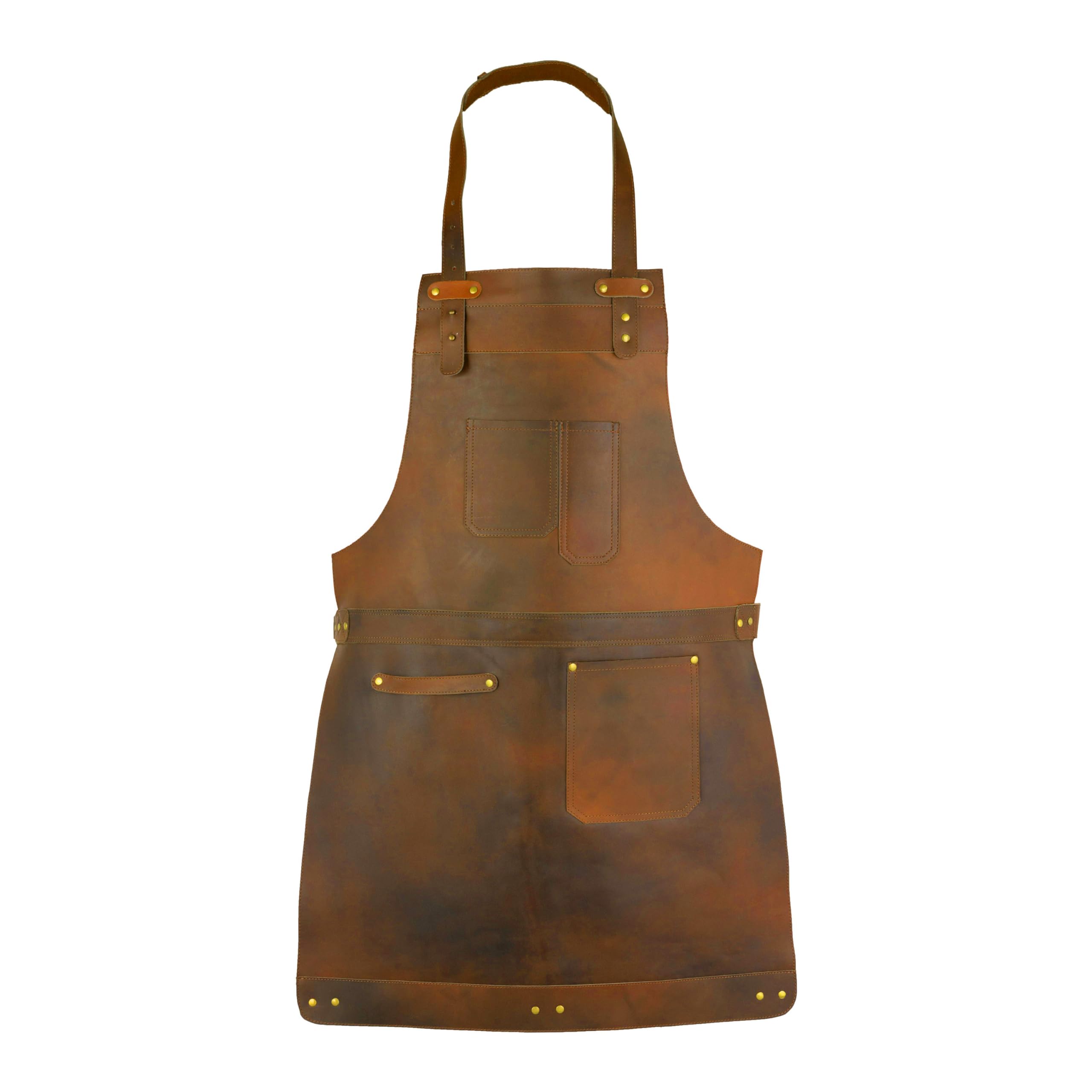 Full Grain Leather Apron for Butcher, Chef, BBQ Grill, DIY, Wood Work and Cooking (Tan Brown-559)