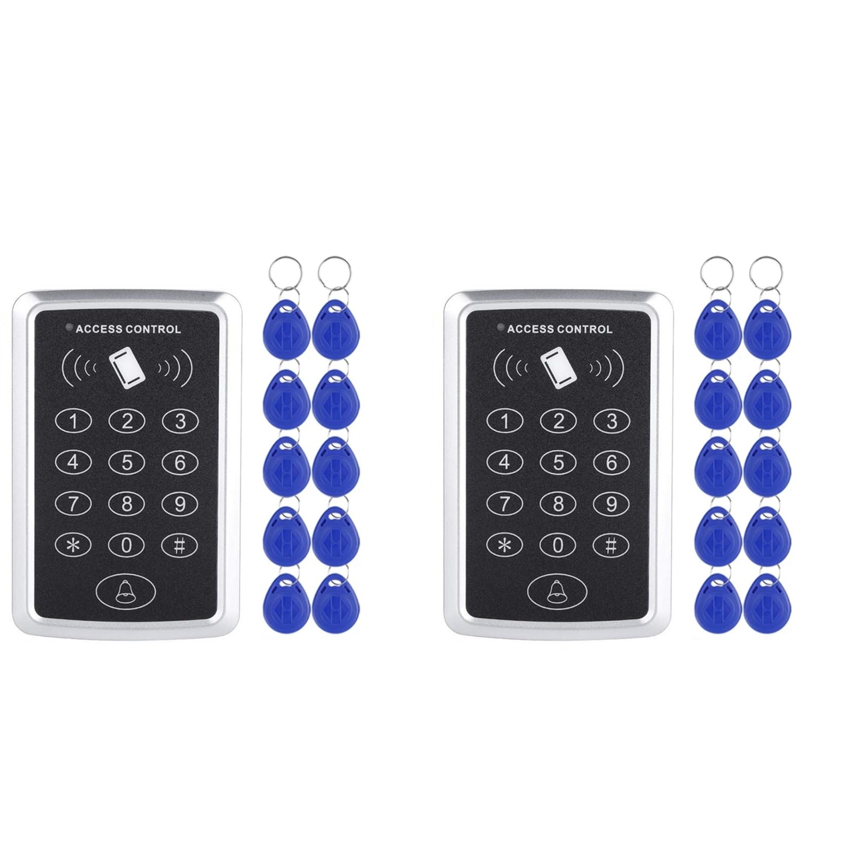 Jnchdghwa Black & Silver 2X 125Khz Rfid Access Control Keypad Em Card Reader Door Access Control System Door Lock Opener Keyboard System