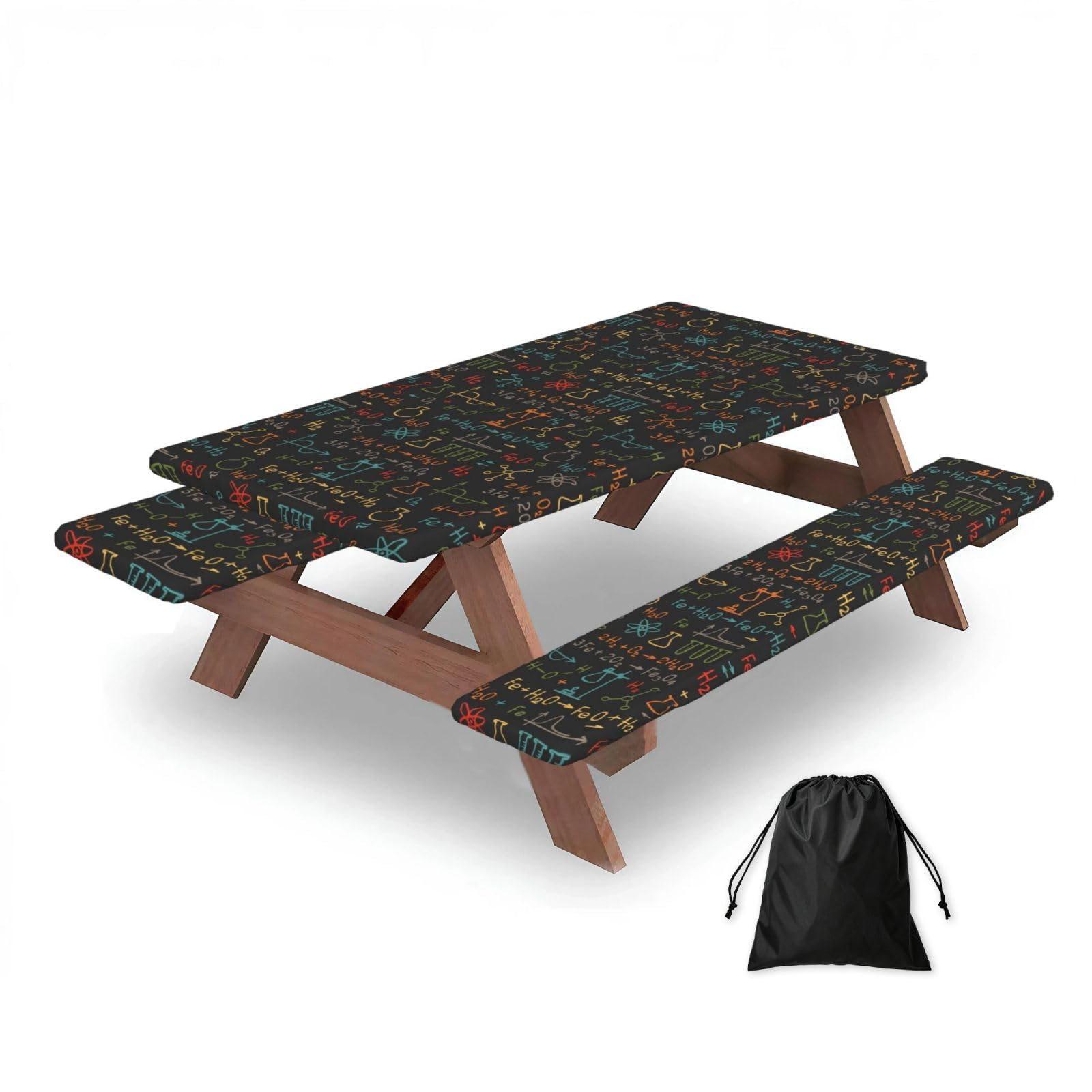 Dopklna As Picture Educational Chemistry Equation Experiment, Picnic Table Cover With Bench Covers -Waterproof Elastic Fitted Tablecloth For Garden Camping Patio 76X152cm