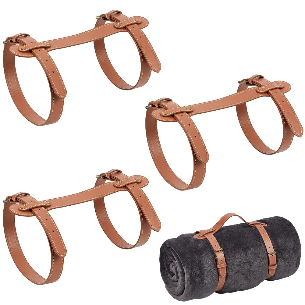 BENECREAT 3 Cinghia per Il Trasporto di Una Coperta Da Picnic In Pelle PU Da 70x30cm, Porta Tappetino Da Picnic Regolabile per Moto, Cinghia per Tappeto Da Letto, Escursioni, Campeggio