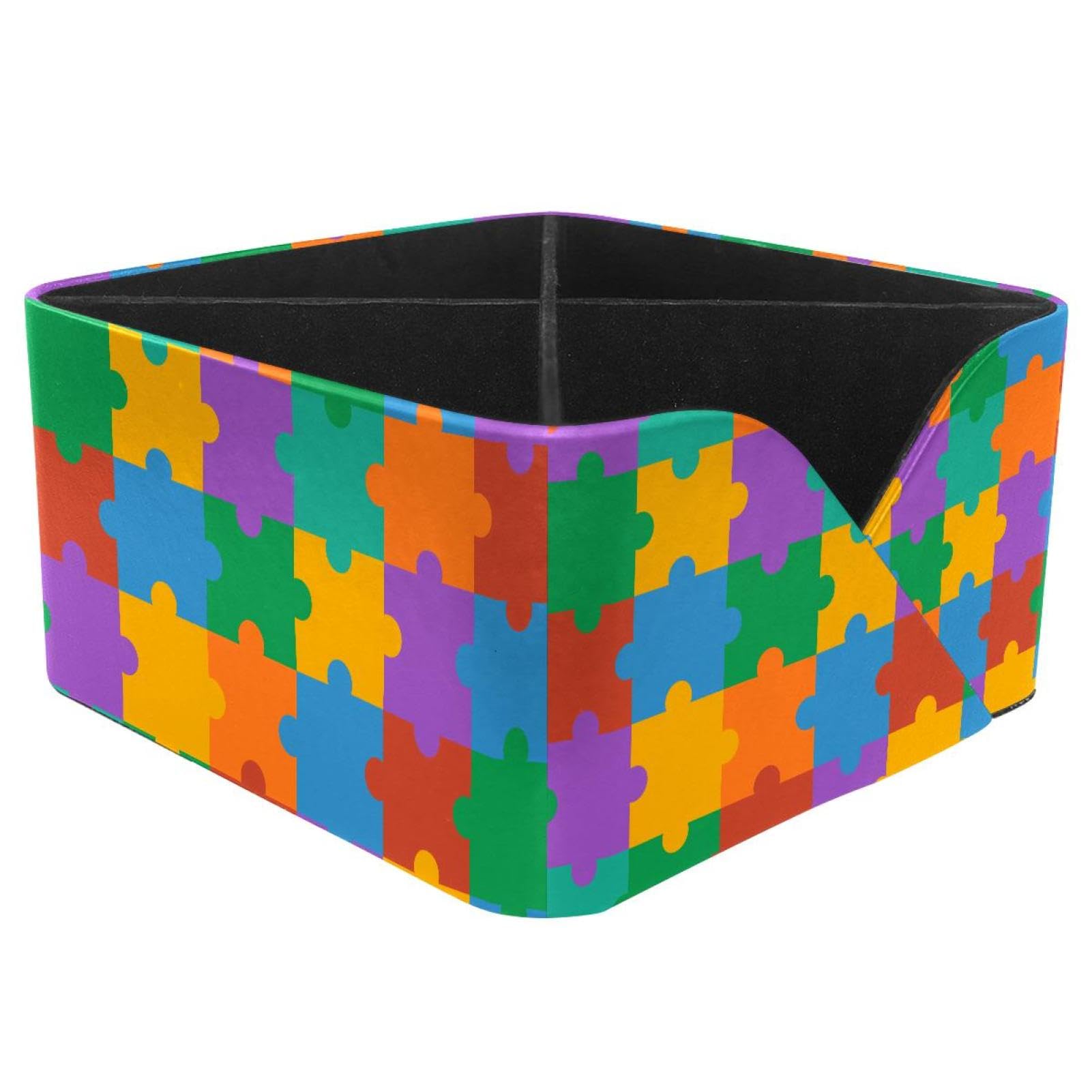 KengjuTesu Puzzle Pieces Desktop Organizer Pen Holder, Rectangular Pencil Cup for Office, Study and Makeup Stations