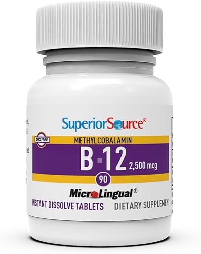 Miniatura 4 de Superior Source No Shot Vitamina B12 Metilcobalamina 2500 mcg, tabletas microlingües de disolución rápida, 90 unidades, forma activa de B12, apoya