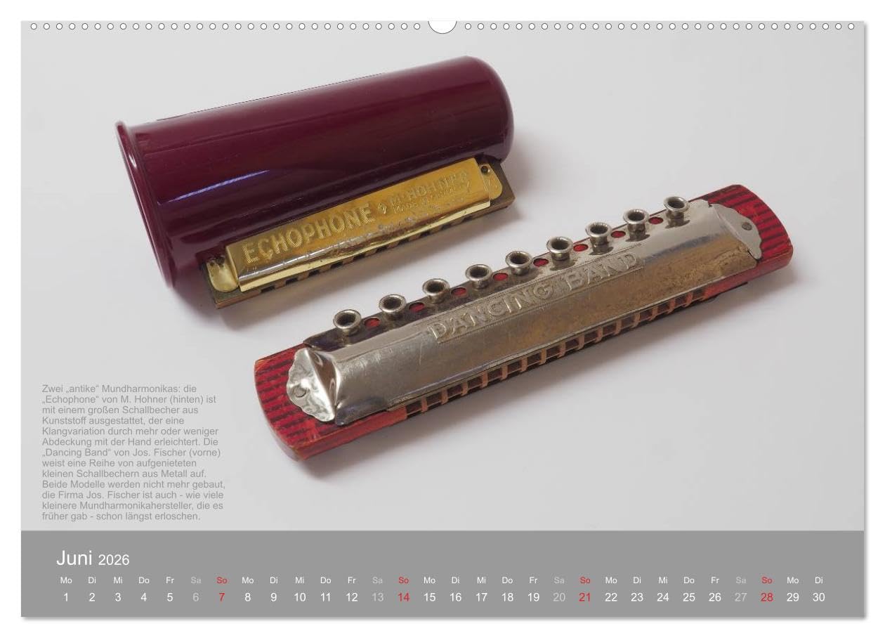 Mundharmonikas im Blickpunkt (Wandkalender 2026 DIN A2 quer), CALVENDO Monatskalender: Verschiedene Mundharmonikaarten in Bild und Text (CALVENDO Hobbys)