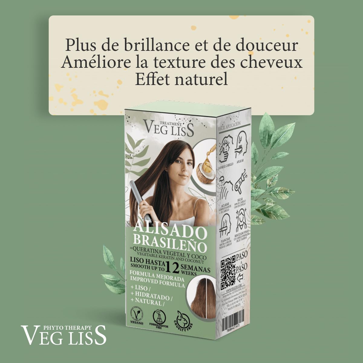 VEGLISS Kit Lissage Brésilien Maison à la Kératine Végétale - Shampooing 30ml +Traitement 120ml - Formule Vegan - Anti Frisottis Jusqu’à 12 Semaines - Hydrate et Contrôle le Volume (Paquet de 2)
