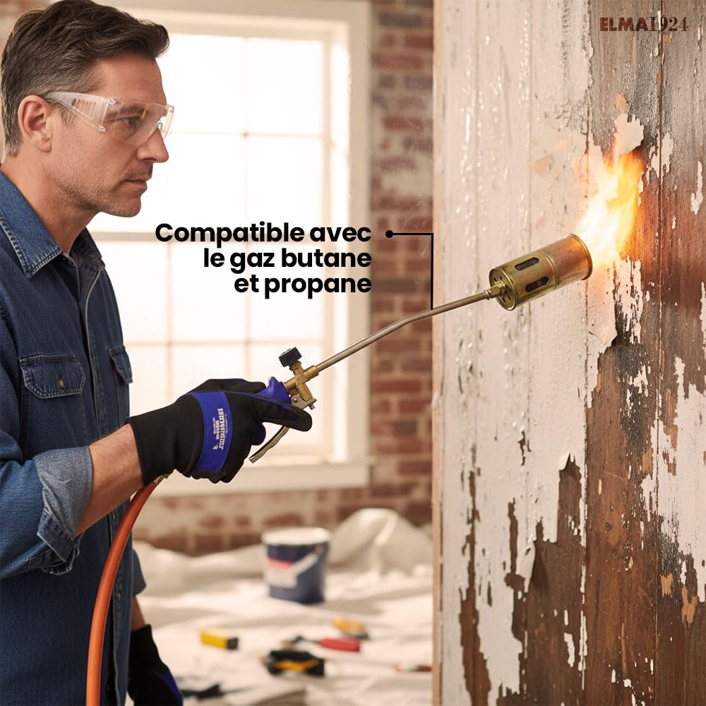 ELMA Chalumeau Monogaz I Brûleur Thermique de Mauvaises Herbes avec buse Ø 60 mm et tuyau 3 m I Poignée Ergonomique Compatible gaz Butane et Propane