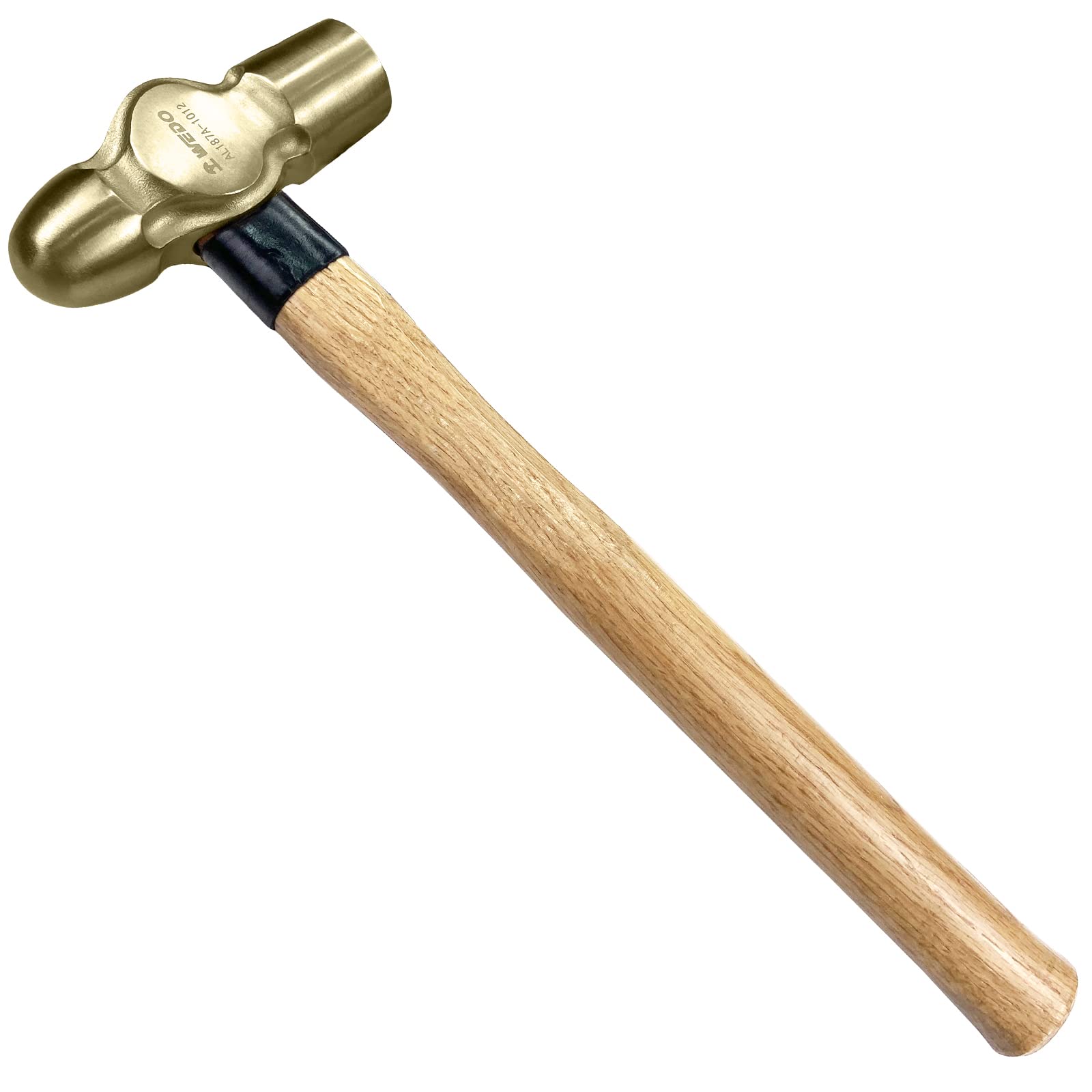 WEDO Marteau sphérique avec manche en bois - Poids de la tête : 340 g - Marteau d'ingénierie sans étincelles - Marteau de serrurier - Aluminium bronze - Norme BAM/FM/DIN - Longueur : 300 mm