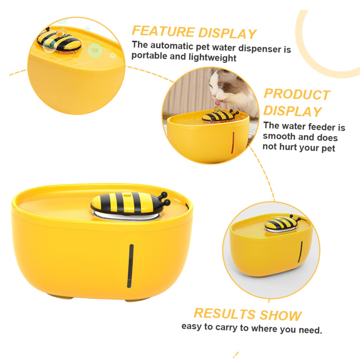 Yardwe Automatic Waterer for Pets Dog Water Dispenser Plastic Honey Bee Shape Large Capacity Easy to Use