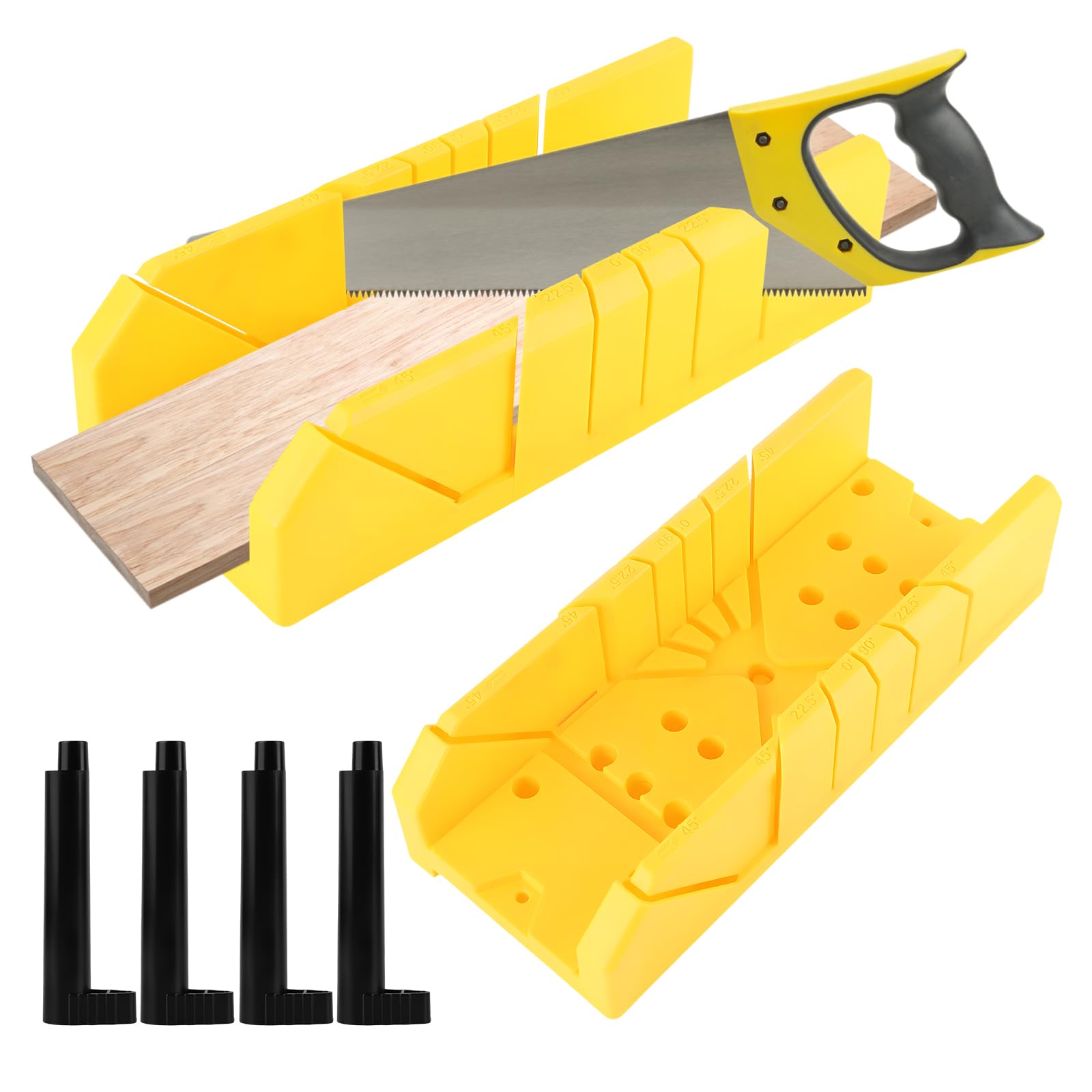 Ingletadora, Caja de ingletes, con 4 columnas de sujeción, Ángulos de corte: 22,5°/45°/90°, Adecuado para biselar esquinas en carpintería, juntas de yeso, zócalos, etc