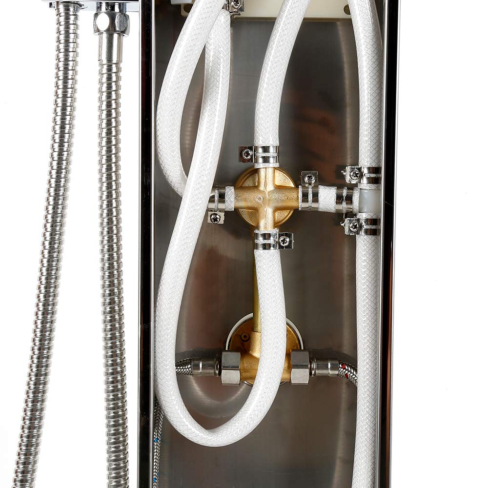 Columna de ducha de hidromasaje con panel de acero inoxidable 304, mezclador de 5 funciones, ducha spa para baño, altura: 140 cm – Proceso de pulido (acero inoxidable)