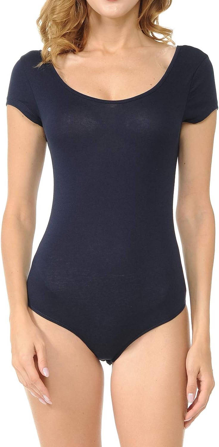 LoveInStyle Short-Sleeve Scoop Neck Snap Crotch Leotard Bodysuit