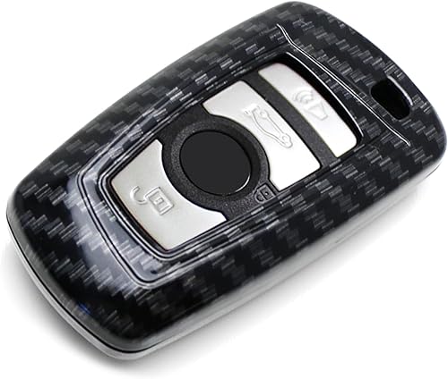 Miniatura 5 de iJDMTOY Carcasa para llavero con acabado de fibra de carbono negro brillante de ajuste exacto compatible con BMW 1, 2, 3, 4, 5, 6, 7, Series X3, 2