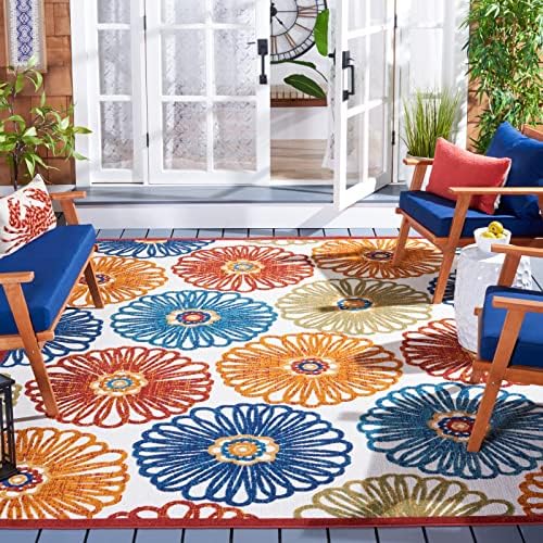 SAFAVIEH Washable Rug Outdoor Cabana Collection - 2' x 12' Runner, Cream & Red, Non