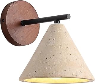5.9″ Mid Century Modern Cone Yellow Travertine Wall Sconce Farmhouse Wood Wall Lights Vintage Decorations Wall Lamp for Bathroom Living Room Hallway