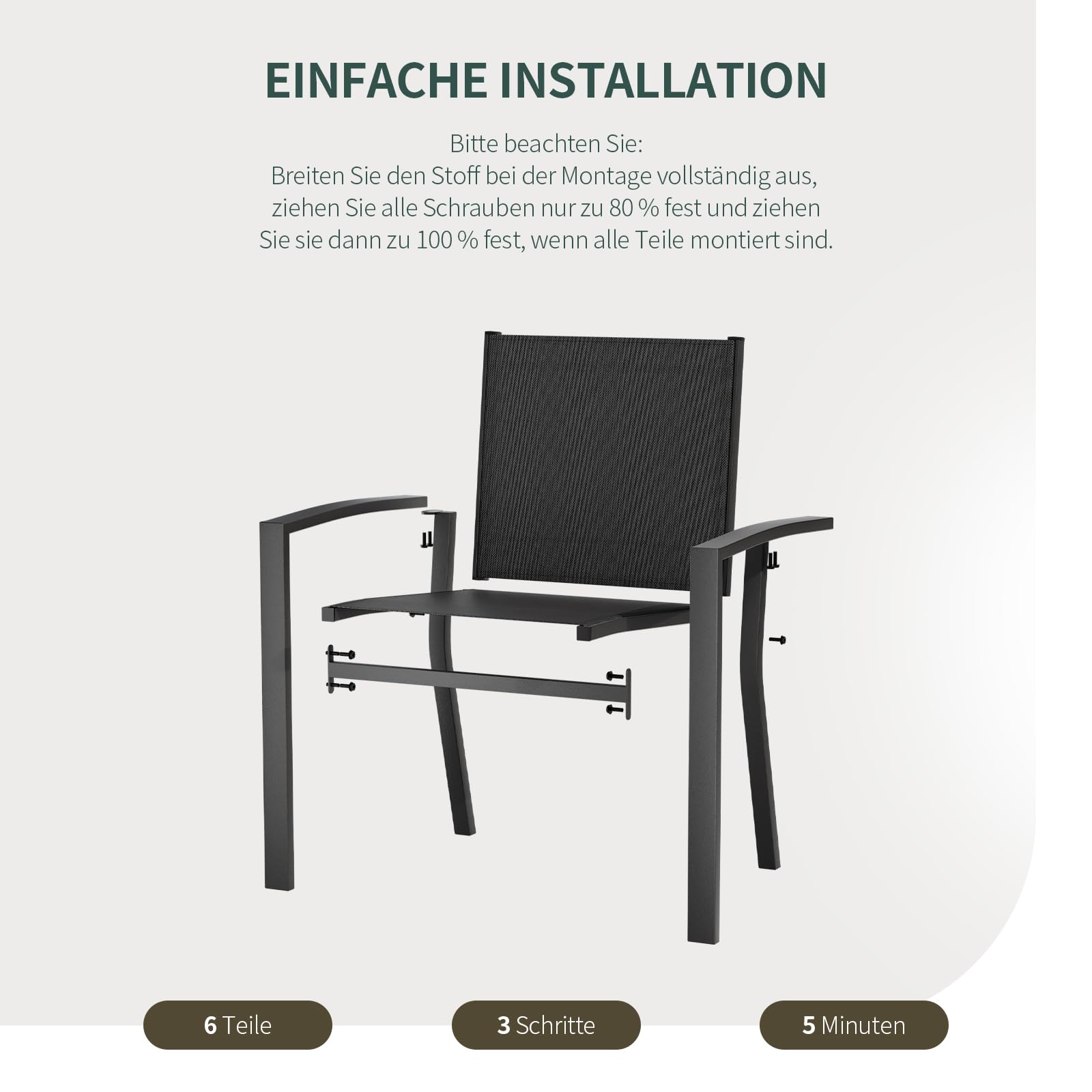 Amopatio 4er Set Gartenstühle Stapelbar mit Armlehnen - Gartenstuhl Hochlehner aus Textilene & Metall, wetterfest & rostbeständig - Komfortabler Gartensessel für Garten, Balkon und Terrasse, Schwarz