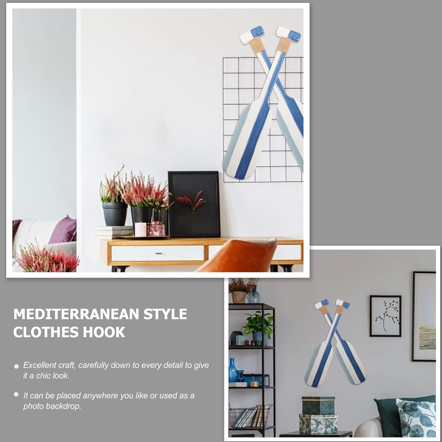 LIFKOME Nautical Wooden Double Oar Decors with Rope Nautical Oar Paddles Wall Decor Indoor Décor Beach House Paddle Decor Door Hanging Ornament Beach Theme Home Decoration