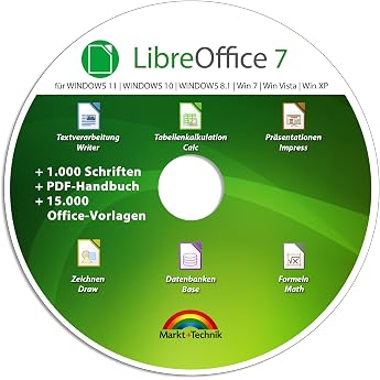 Libre Office Suite 2025 - kompatibel zu Word Excel PowerPoint - inkl. 1.000 Schriften und PDF Handbuch f r Win 11 10 8.1 7