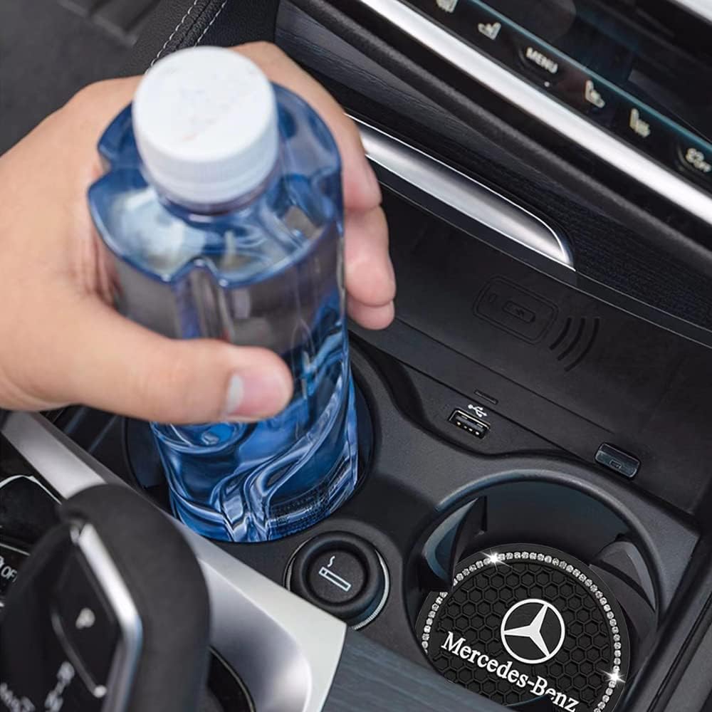 Car Cup Holder Coaster for Mercedes-Benz, Black, 2.75in, 2 Pack | Recessed, Silicone, Interior Accessories