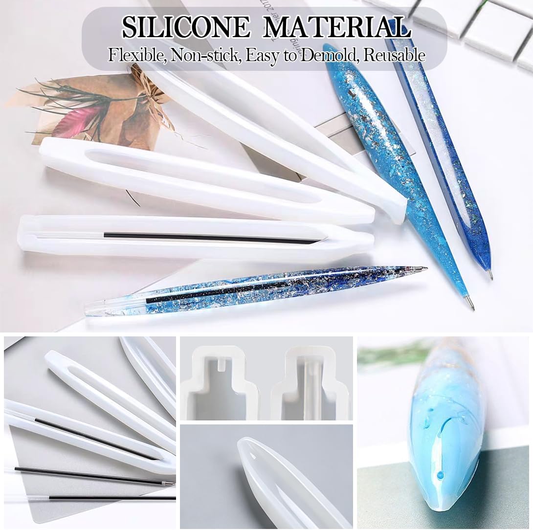 9Pcs Pen Resin Mold with 75Pcs Ink Pen Refills, Ballpoint Pen Silicone Molds, Epoxy Casting Molds for DIY Resin Crafts Making