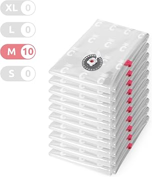 Compactor Aspispace Set of 10 Medium Vacuum Compression Bags – Reduces Volume By 3X, Reusable, Transparent