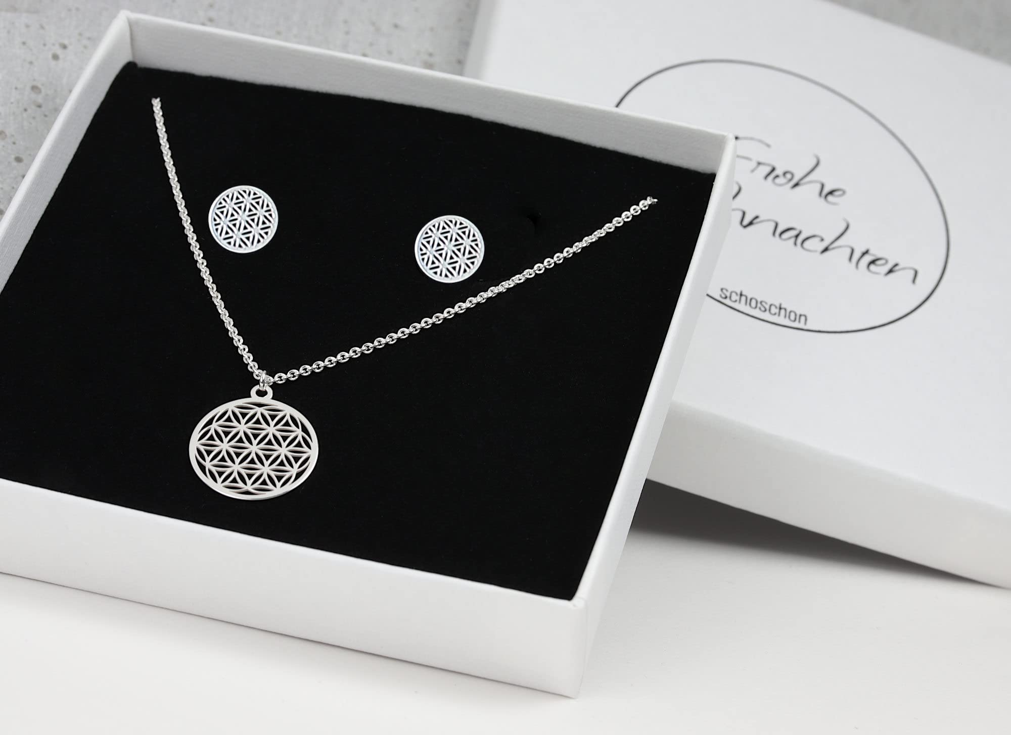 Lebensblume Schmuck-Set Halskette Ohrstecker 925 Silber
