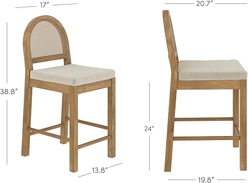 Miniatura 2 de Nathan James Bailey Boucle Taburete de bar tapizado de ratán, taburete de altura de mostrador con respaldo tejido de ratán natural para isla de