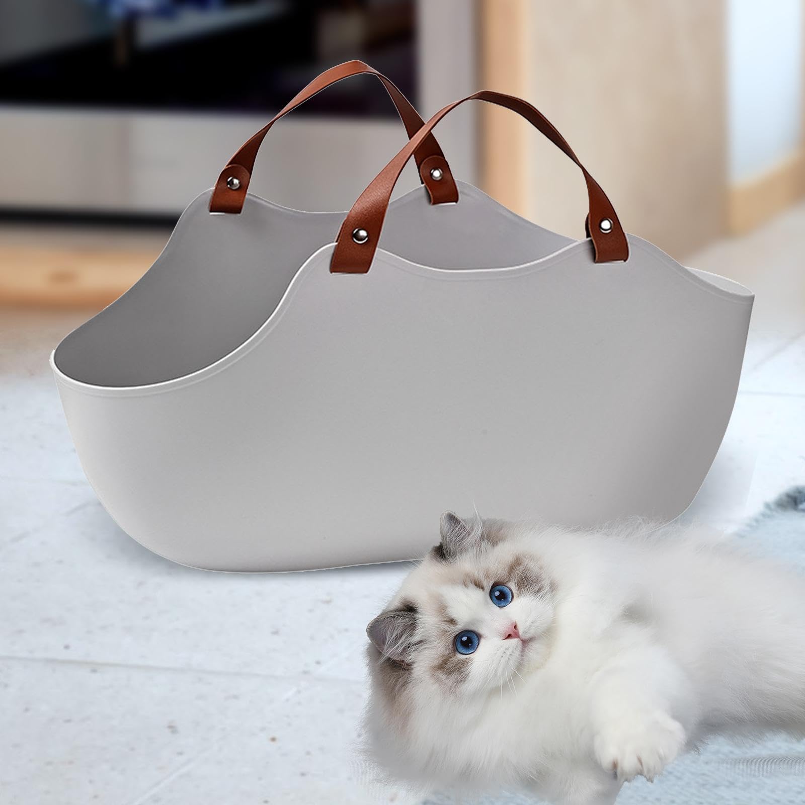 Milageto Caja de Arena para Gatos Recipiente Sanitario Abierto con Bordes Bandeja con Marco Material PE Fácil Transporte Y Limpieza Ad, Gris