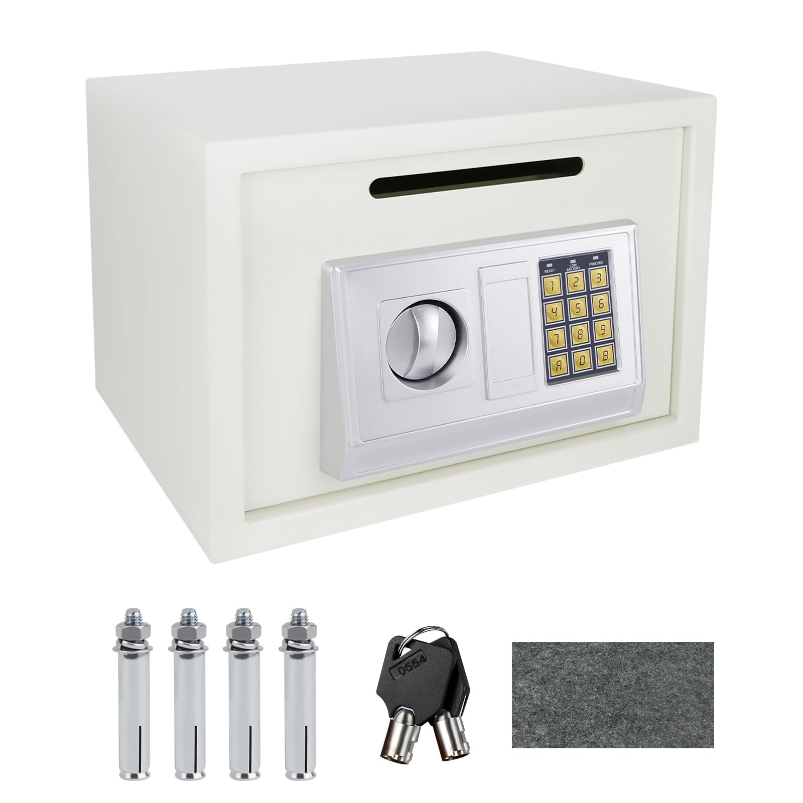 16L Electronic Digital Safe Box, Fireproof Security Box Home Office Money Cash Jewelry Steel Safety Box with 2 keys, Wall Mounted Mini Safe for Home Office Hotel, 35 x 25 x 25 cm, White