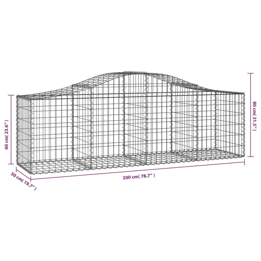 Gaviones con arco alto, 12 unidades, 200 x 50 x 60/80 cm, hierro galvanizado, para barrera de jardín y protección visual como pared de gaviones estable