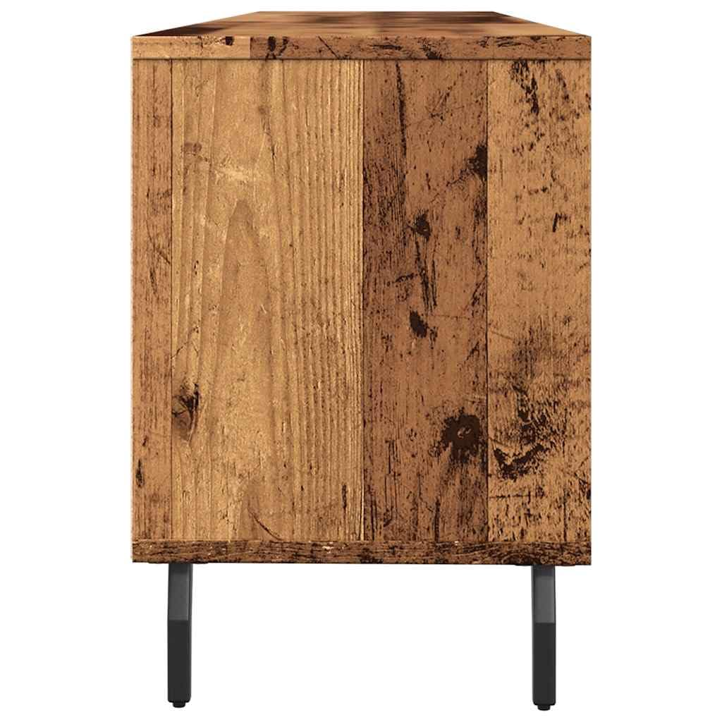 Mobile TV effetto legno anticato, 150 x 30 x 44,5 cm, con gambe in ferro, mobile basso con 6 scomparti, credenza per soggiorno, camera da letto, home theater e angolo gaming