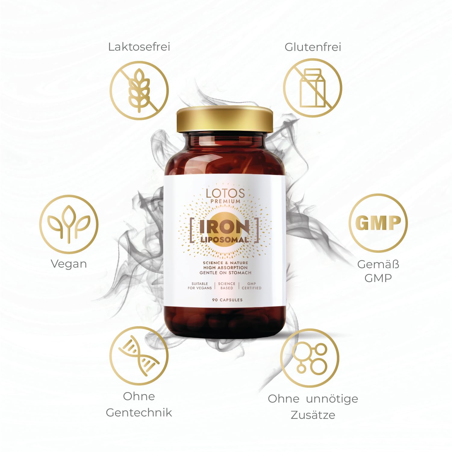 Eisen mit Vitamin B12 - Vegane Eisen - Mit liposomaler Technologie für optimale Vitaminaufnahme - 90 Kapseln 3er Pack - Lotos Premium-Linie, hergestellt nach GMP-Qualitätsstandards