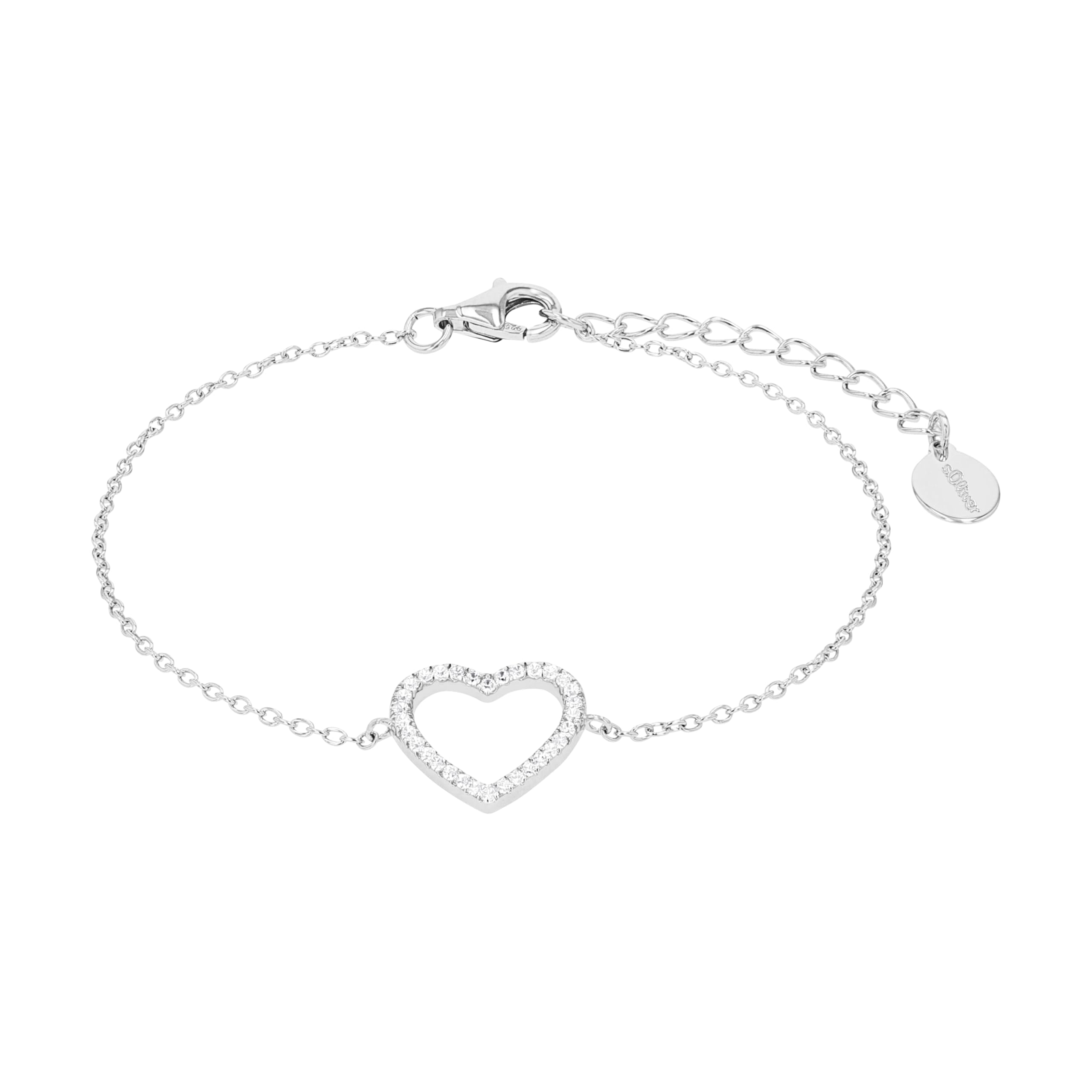 s.Oliver Bracelet Women Arm jewelry, with Zirconia synth., 16+3 cm, Silver, Heart, Comes in jewelry gift box, 2017255