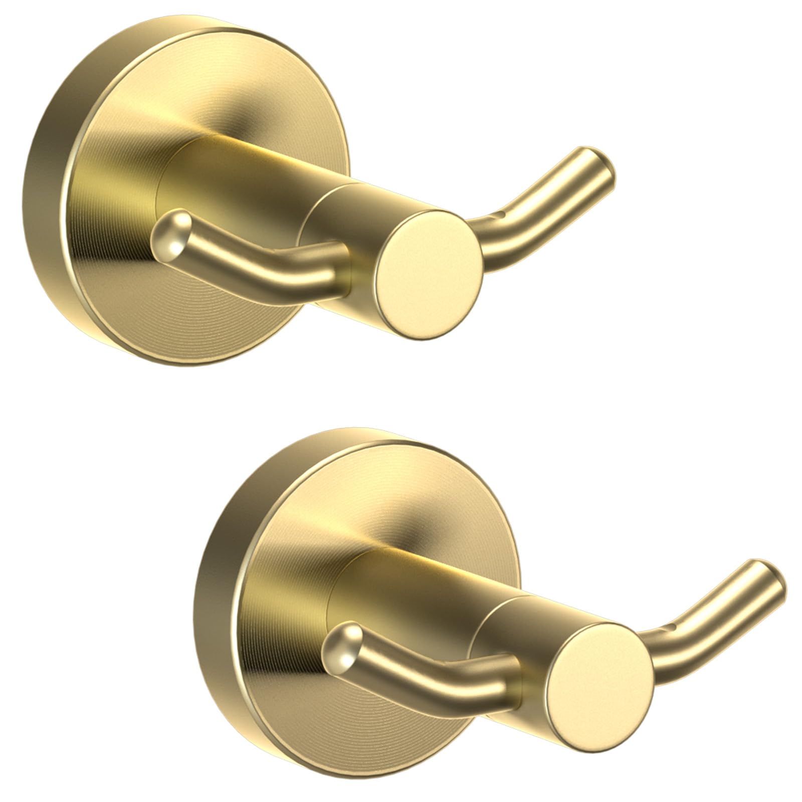 Yundoza Towel Hooks for Bathroom, Screw in Stainless Steel Door Hooks for Hanging Coat Robe Keys (Brushed Gold, 2 Pack)