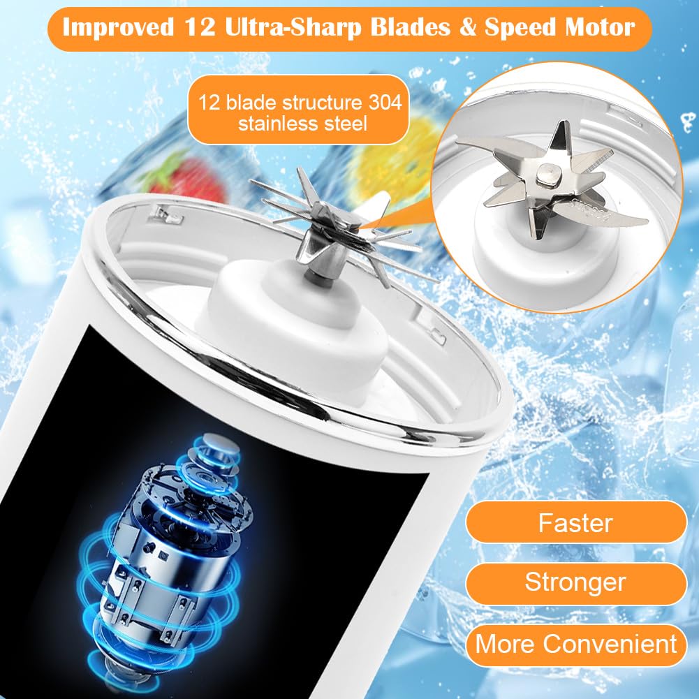 Tragbarer Mixer, 700 ml kleiner Smoothie Mixer, Mini-Standmixer mit 12 Edelstahlklingen und Digitalanzeige, BPA-freie, USB Wiederaufladbarer Mini Standmixer für Smoothie, Saft, Milchshake (Weiß)