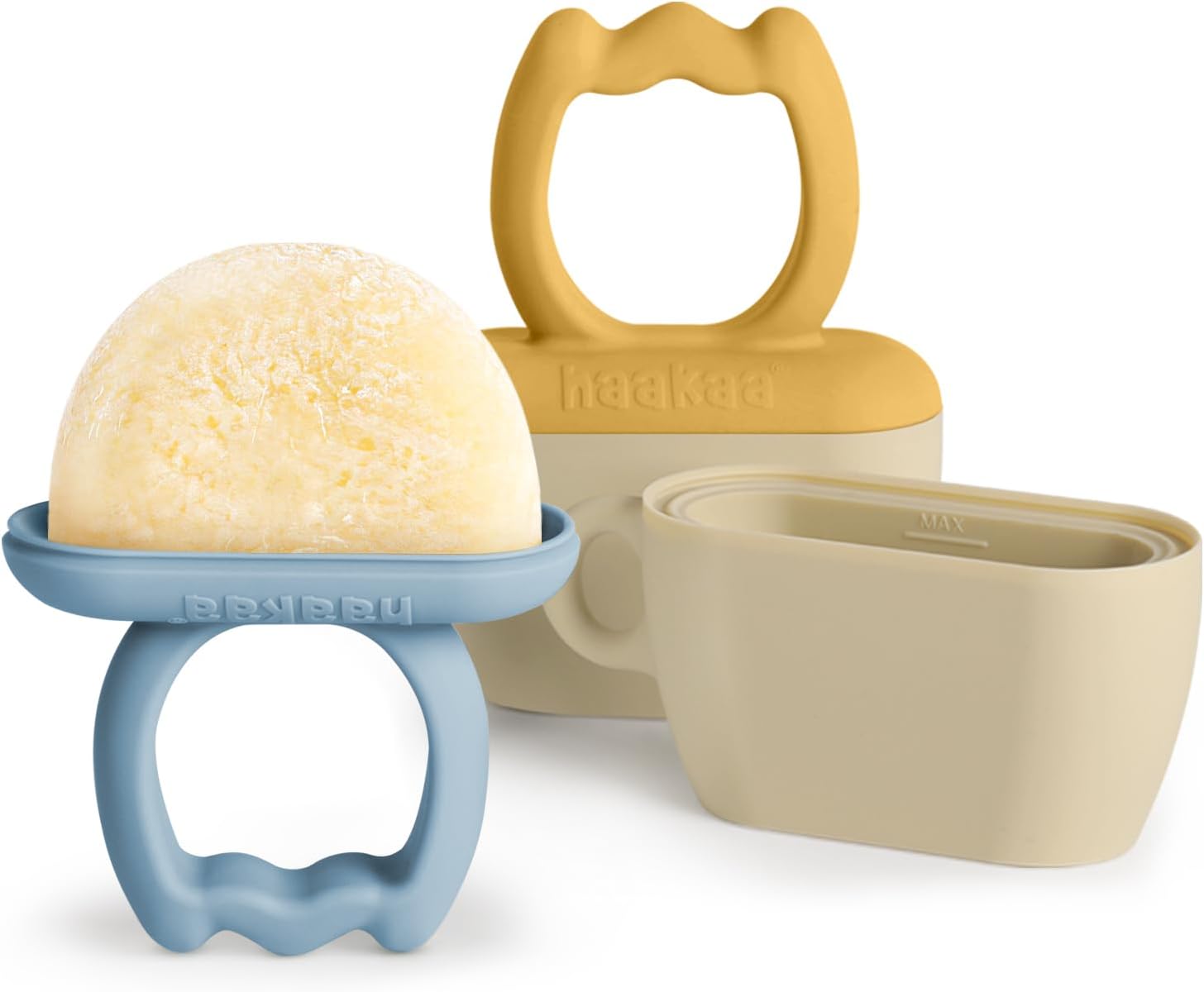 Haakaa Breastmilk Popsicle Molds Baby Teething Relief, Frozen Breast Milk & Puree Teether Popsicle Maker, Ice Pop Molds for Infant 6m+, BPA Free Silicone (Sky Blue + Mustard)