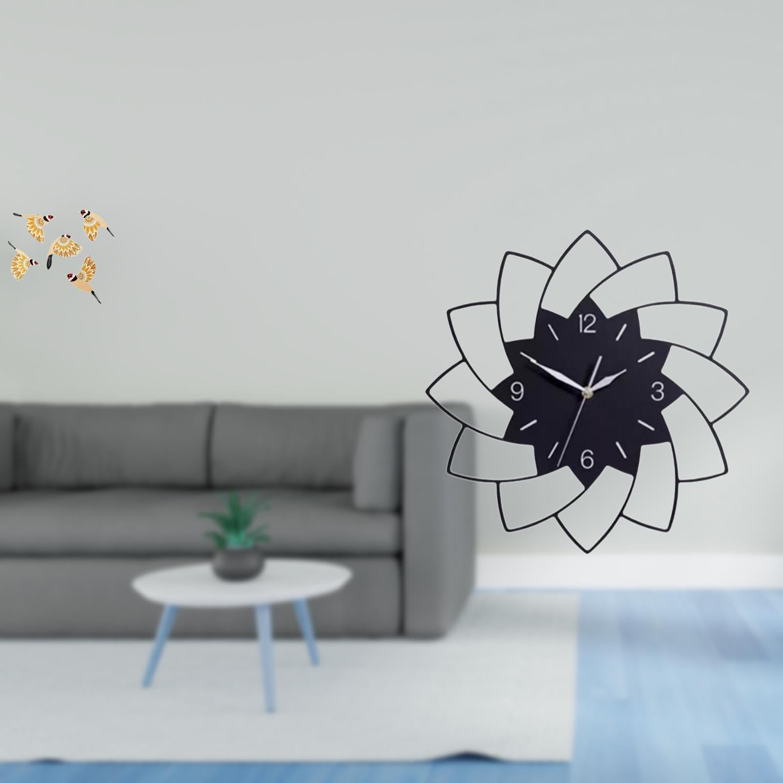 Enakshi® Wooden Bird Wall Art Ornament and Acrylic Flower Shaped Hanging Clock Decorative Collectible for Bedroom Office Cafe Housewarming Gift Versatile Indoor Crafts-image-20