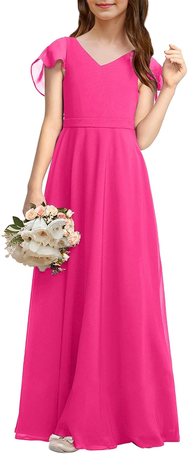 Kids Junior Bridesmaid Dresses Chiffon Flower Girl Dress for Teen Girl Long Party Pageant Gowns