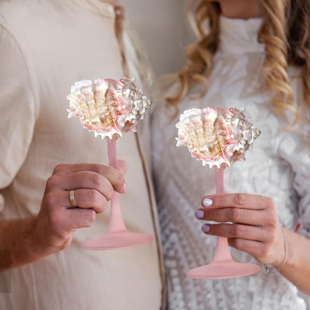 2 Pack SeaShell Wine Glasses Wedding Wine Glasses Martini Glasses Drinkware Drinking Stemware for Birthday Wedding Beach Bridesmaids Anniversary Party (Pink)