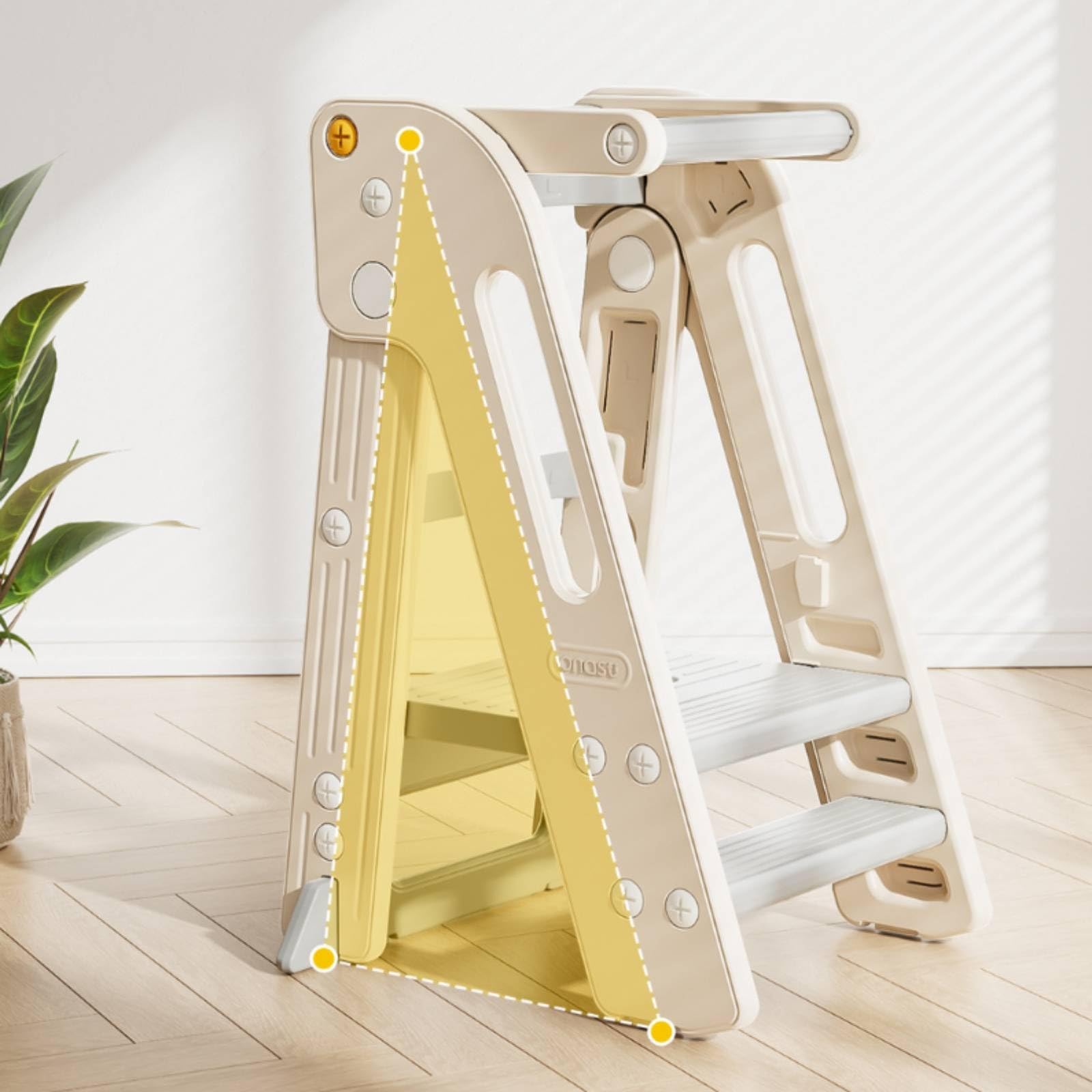 Milageto Taburete Plegable Infantil Escalón Torre de Aprendizaje Banco Elevador con de HDPE Antideslizante Adecuado para Baño Fregadero y Cocina en Casa, Gris Elegante