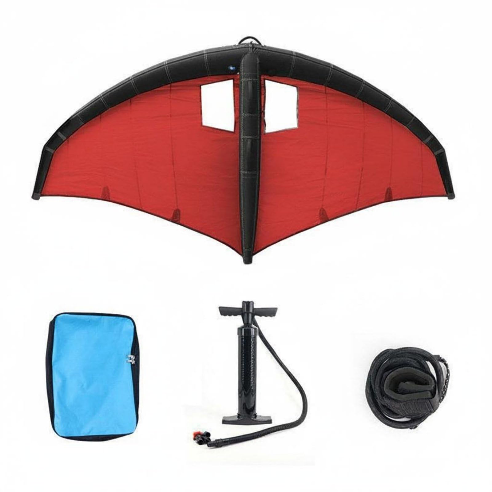 predolo Inflatable Surfboard Aufblasbares Surfbrett Hydrofoil Wingfoil Board Komplettset mit Carbongriffen Und Robustem Rahmen für Müheloses Manövrieren, 5m2, Rot+Schwarz+Fenster